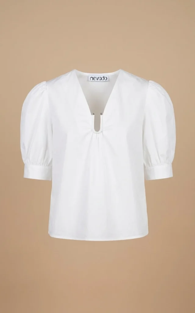 بلوز زنانه سفید آستین کوتاه پاییز-زمستانه نوادو