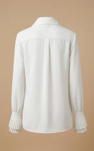 بلوز زنانه سفید با یقه کراواتی پهن و آستین‌های بلند نوادو کد 404112221572 - Image 4