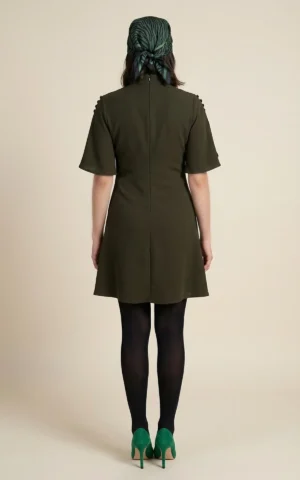 پیراهن زنانه سبز یشمی یقه ایستاده و آستین‌های کلوش نوادو کد 404112241803 - Image 3