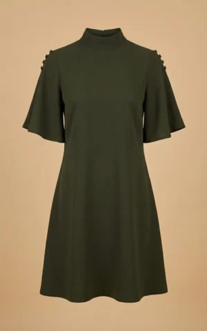 پیراهن زنانه سبز یشمی یقه ایستاده و آستین‌های کلوش نوادو کد 404112241803