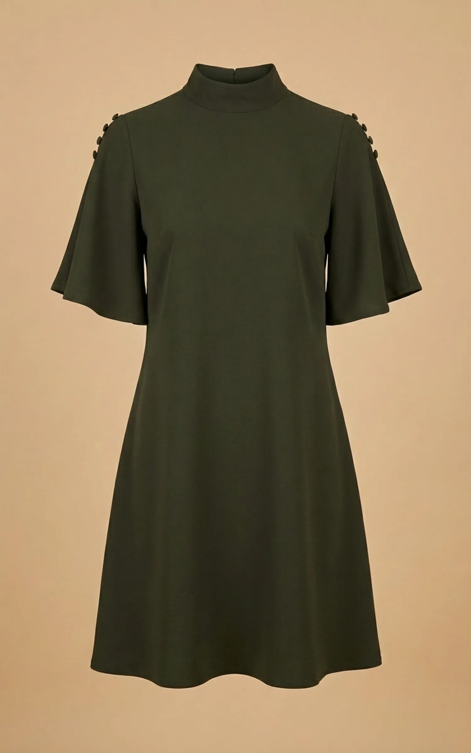 W-404112241803-3 پیراهن زنانه سبز یشمی یقه ایستاده و آستینهای کلوش نوادو کد 404112241803 - Image 1