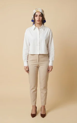 بلوز زنانه سفید کتان با قد کوتاه نوادو کد 404112271667 - Image 3