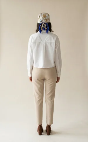 بلوز زنانه سفید کتان با قد کوتاه نوادو کد 404112271667 - Image 4