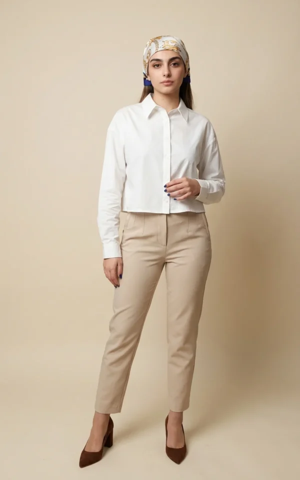 بلوز زنانه سفید کتان با قد کوتاه نوادو کد 404112271667 - Image 2