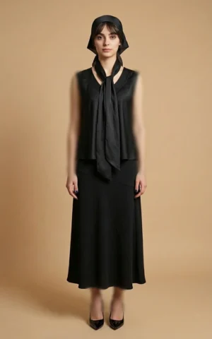 بلوز مشکی بدون آستین با پاپیون یقه زنانه نوادو کد 404112301744 - Image 3