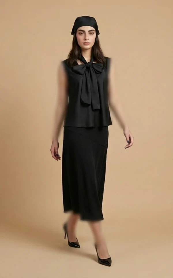 بلوز مشکی بدون آستین با پاپیون یقه زنانه نوادو کد 404112301744 - Image 2