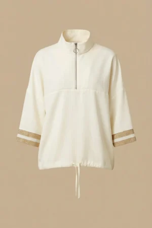 بلوز زنانه شیری‌رنگ با یقه ایستاده زیپ‌دار نوادو کد 404112321757