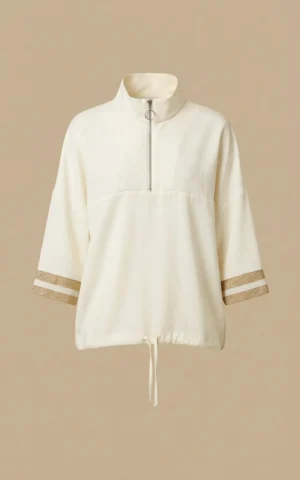 بلوز زنانه شیری‌رنگ با یقه ایستاده زیپ‌دار نوادو کد 404112321757