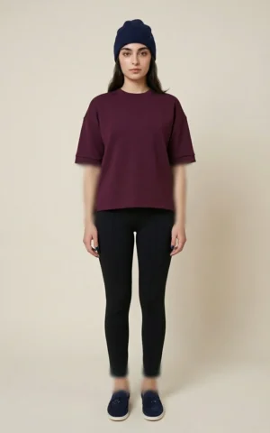 بلوز زنانه آستین سه ربع شیک برند نوادو پاییز-زمستانه بنفش رنگ