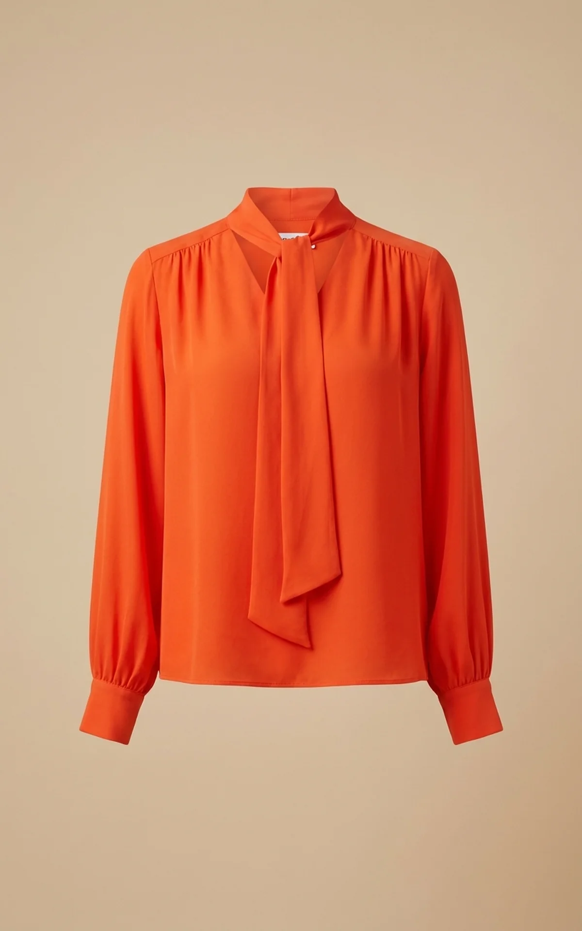 W-404112371870-3 بلوز زنانه نارنجی با یقه کراواتی بلند و آستینهای مچدار نوادو کد 404112371870 - Image 1