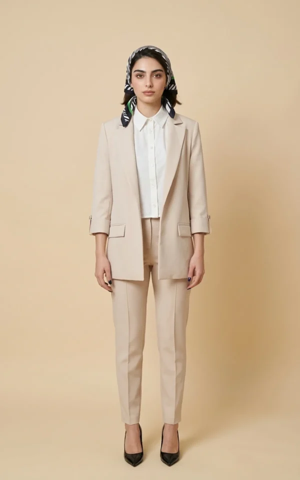 کت زنانه کرم جلوباز با یقه انگلیسی نوادو کد 404113121801 - Image 3