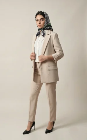 کت زنانه کرم جلوباز با یقه انگلیسی نوادو کد 404113121801 - Image 2
