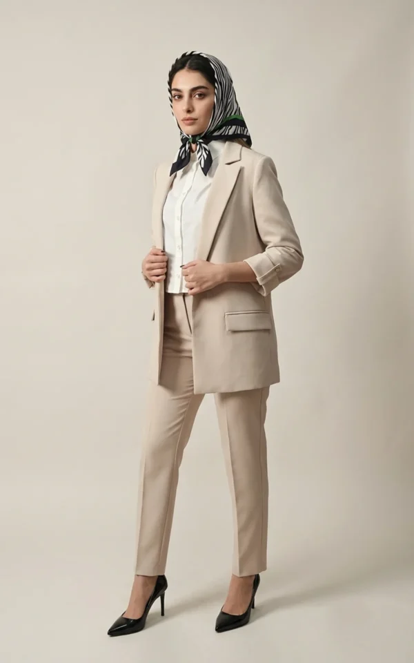 کت زنانه کرم جلوباز با یقه انگلیسی نوادو کد 404113121801 - Image 2