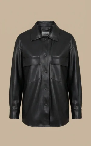 پیراهن زنانه چرمی مشکی دکمه‌دار با دو جیب نوادو کد 404113161591