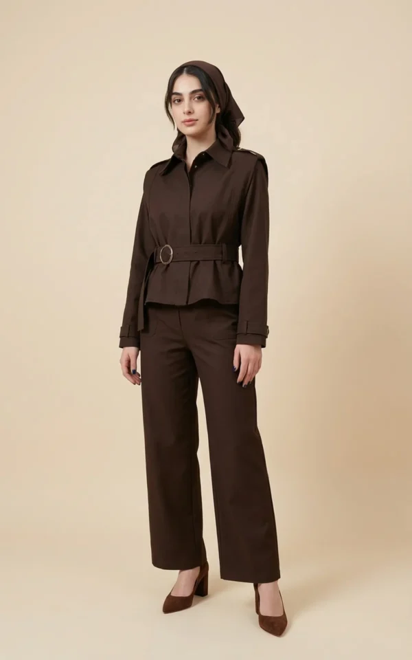 کت زنانه قهوه‌ای تیره با یقه انگلیسی پهن نوادو کد 404113211763 - Image 3