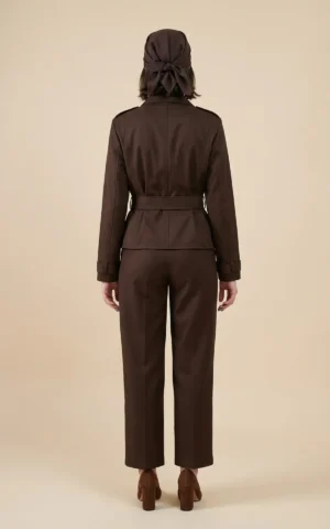 کت زنانه قهوه‌ای تیره با یقه انگلیسی پهن نوادو کد 404113211763 - Image 4