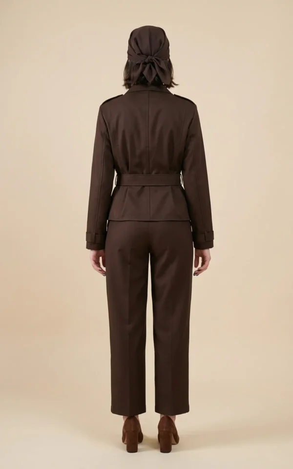 کت زنانه قهوه‌ای تیره با یقه انگلیسی پهن نوادو کد 404113211763 - Image 4