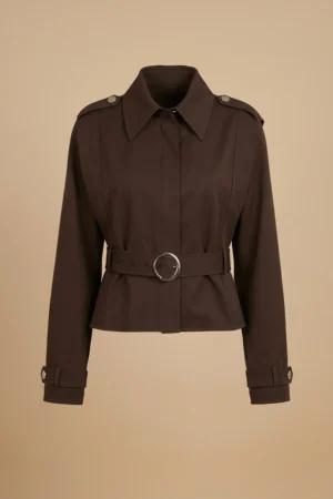 کت زنانه قهوه‌ای تیره با یقه انگلیسی پهن نوادو کد 404113211763