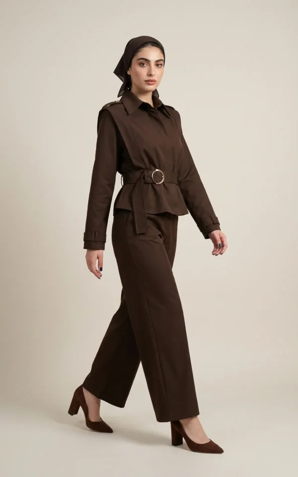 کت زنانه قهوه‌ای تیره با یقه انگلیسی پهن نوادو کد 404113211763 - Image 2