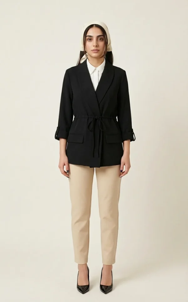 کت زنانه مشکی جلوباز با یقه انگلیسی نوادو کد 404113221701 - Image 3