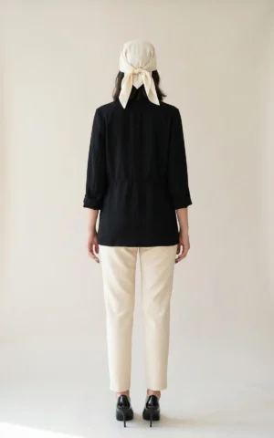 کت زنانه مشکی جلوباز با یقه انگلیسی نوادو کد 404113221701 - Image 4