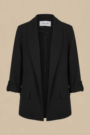 کت زنانه مشکی جلوباز با یقه انگلیسی نوادو کد 404113221701