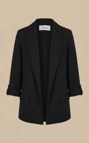 کت زنانه مشکی جلوباز با یقه انگلیسی نوادو کد 404113221701