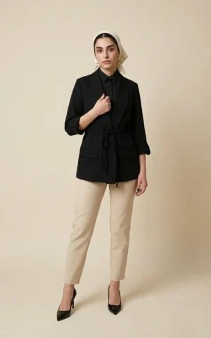 کت زنانه مشکی جلوباز با یقه انگلیسی نوادو کد 404113221701 - Image 2