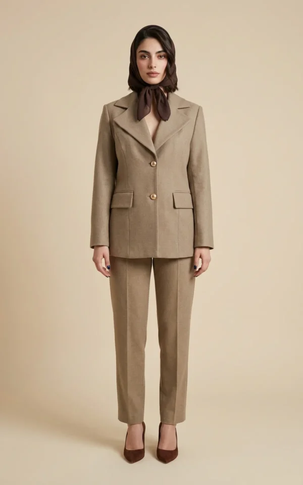 کت زنانه بژ دکمه‌دار با یقه انگلیسی نوادو کد 404113241842 - Image 3