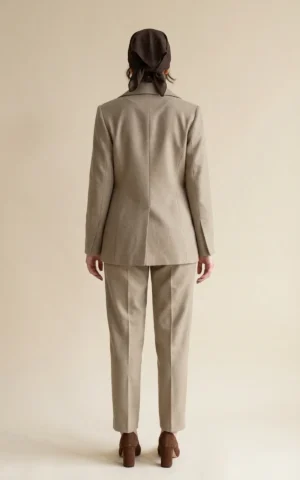 کت زنانه بژ دکمه‌دار با یقه انگلیسی نوادو کد 404113241842 - Image 4