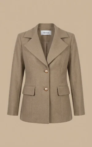 کت زنانه بژ دکمه‌دار با یقه انگلیسی نوادو کد 404113241842