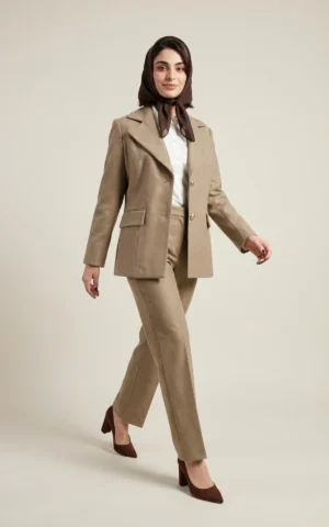 کت زنانه بژ دکمه‌دار با یقه انگلیسی نوادو کد 404113241842 - Image 2