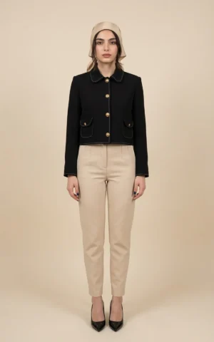 کت زنانه کوتاه مشکی با دکمه‌های طلایی نوادو کد 404113261844 - Image 3