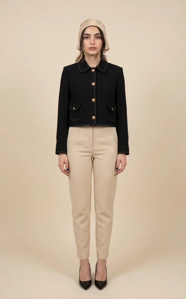 کت زنانه کوتاه مشکی با دکمه‌های طلایی نوادو کد 404113261844 - Image 3