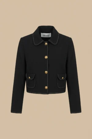 کت زنانه کوتاه مشکی با دکمه‌های طلایی نوادو کد 404113261844