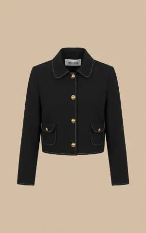 کت زنانه کوتاه مشکی با دکمه‌های طلایی نوادو کد 404113261844