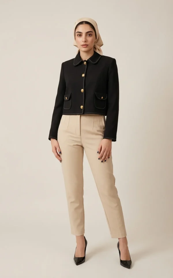 کت زنانه کوتاه مشکی با دکمه‌های طلایی نوادو کد 404113261844 - Image 2
