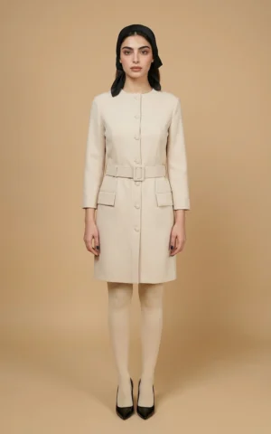 پیراهن شومیزی زنانه کرم با کمربند و طراحی رسمی برند نوادو کد 404114101770 - Image 3