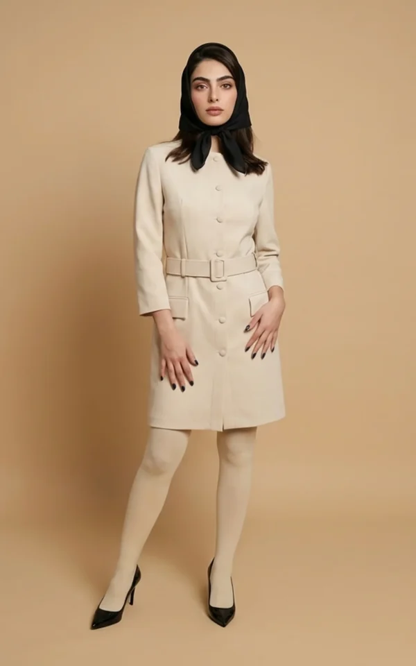 پیراهن شومیزی زنانه کرم با کمربند و طراحی رسمی برند نوادو کد 404114101770 - Image 2