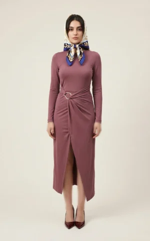 پیراهن زنانه کالباسی بلند با دراپه و سگک کمر نوادو کد 404114191800 - Image 4