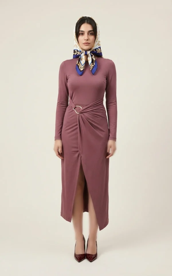 پیراهن زنانه کالباسی بلند با دراپه و سگک کمر نوادو کد 404114191800 - Image 4