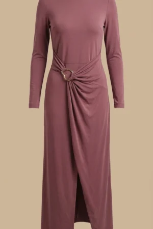 پیراهن زنانه کالباسی بلند با دراپه و سگک کمر نوادو کد 404114191800