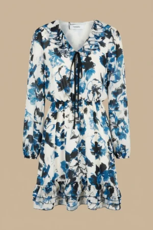 پیراهن زنانه گلی با یقه کلوش و بند گره‌ای نوادو کد 404114231814