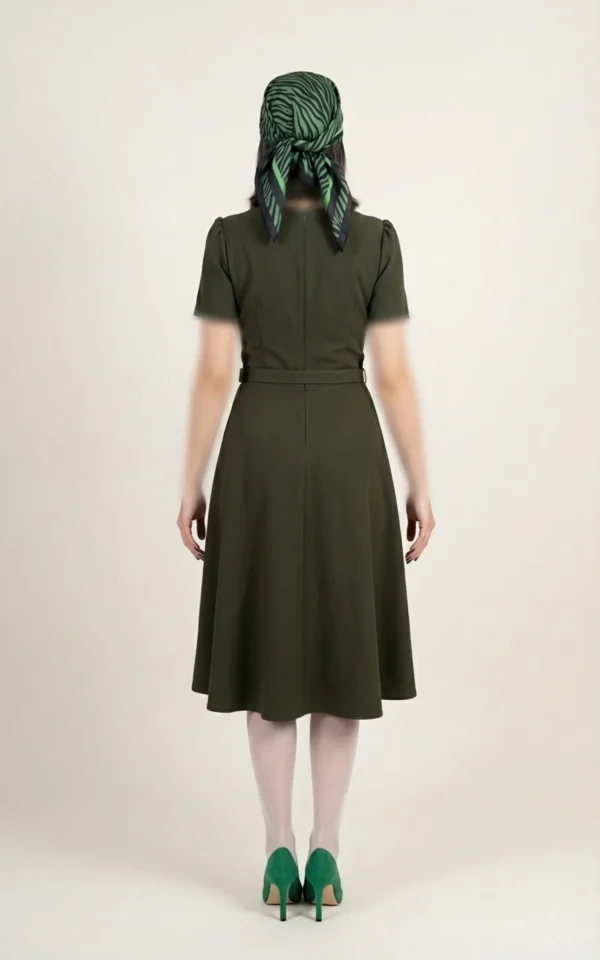 پیراهن زنانه زیتونی با آستین‌های کوتاه نوادو کد 404114241803 - Image 4