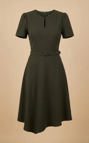 پیراهن زنانه زیتونی با آستین‌های کوتاه نوادو کد 404114241803