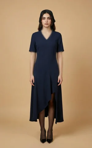 پیراهن زنانه سرمه‌ای آستین کوتاه یقه هفت نوادو کد 404114301843 - Image 3