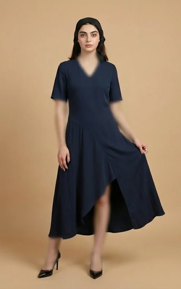 پیراهن زنانه سرمه‌ای آستین کوتاه یقه هفت نوادو کد 404114301843 - Image 2