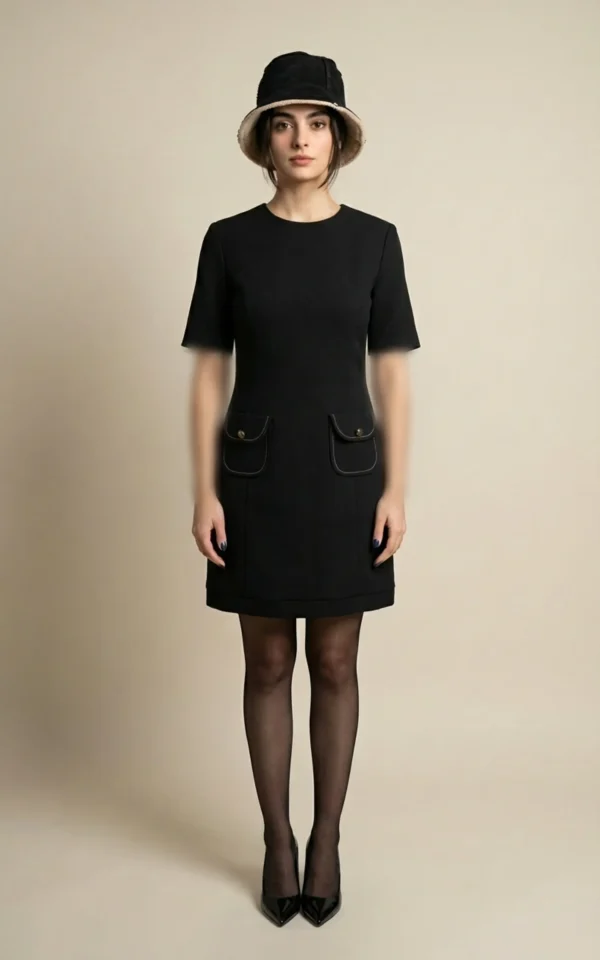 پیراهن زنانه مشکی کوتاه با آستین‌های کوتاه نوادو کد 404114351844 - Image 3