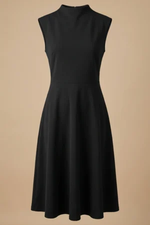 پیراهن زنانه مشکی یقه ایستاده با دامن کلوش نوادو کد 404114361696