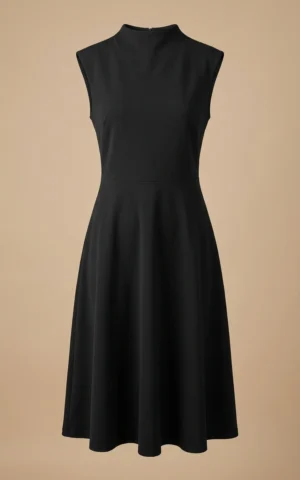 پیراهن زنانه مشکی یقه ایستاده با دامن کلوش نوادو کد 404114361696